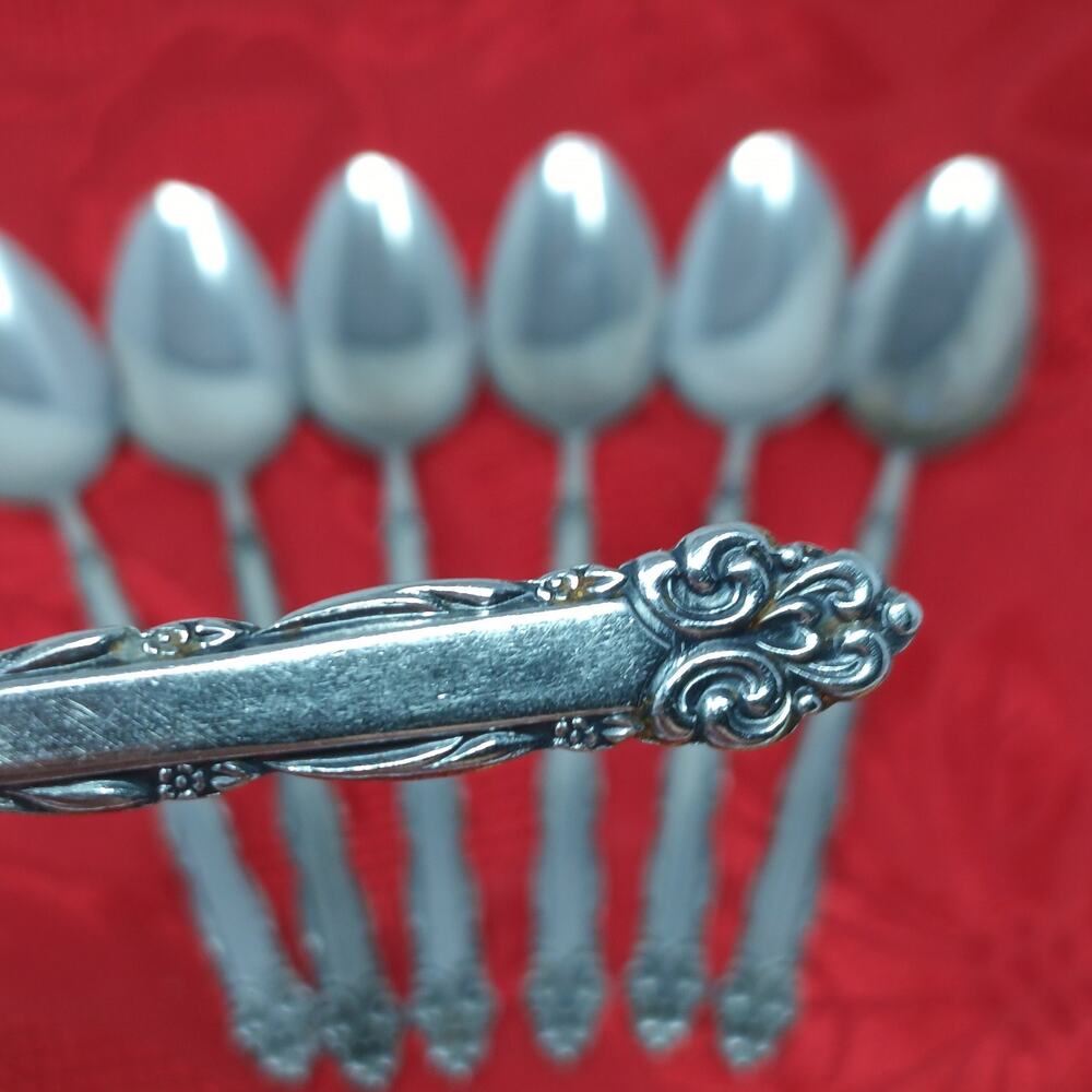 7X Tsp EKCO Eterna Mary Ellen Teaspoons Japan Stainless Steel Flatware MCM